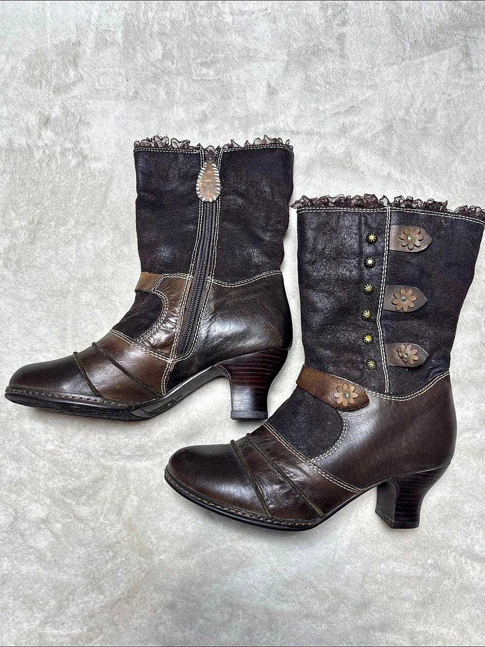 Spring Step SAVVY Plaid Heeled Boots in Brown EU 36